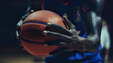 Intense Close-Up of National Team Basketball Player with Grit and Determination. Generative AI.