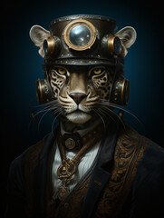 Obraz premium A Portrait of a Steampunk Jaguar | Generative AI