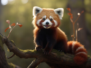 Fototapeta premium Photo of Red Panda: These adorable creatures have a cat-like face and a fluffy tail