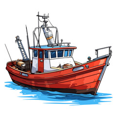 fisherman's boat In Cartoon Style, Boat Sticker