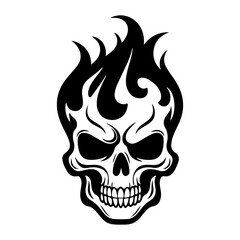 Skull with flames, burning skull, fire skull icon