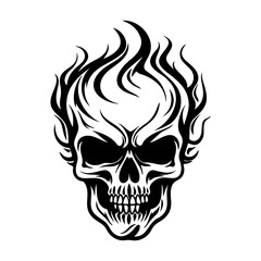 Skull with flames, burning skull, fire skull icon