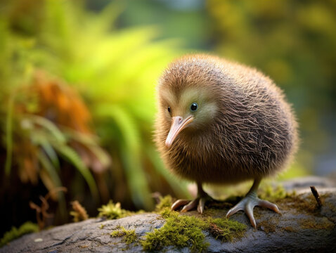 Photo of Kiwi: Flightless birds with round bodies, long beaks, and fuzzy feathers, native to New Zealand