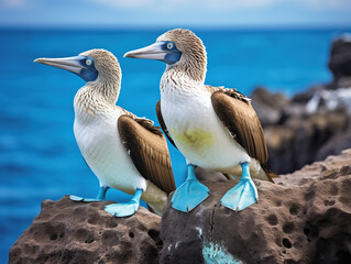 Fototapeta na wymiar Photo of Blue-footed Booby: Named for their vibrant blue feet, these birds have a comical and endearing appearance