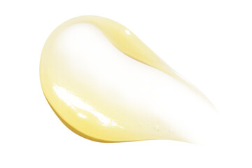 Smear of yellow cream, balm, conditioner with banana, egg or chamomile on an empty background. Isolated.