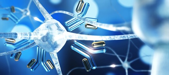 Virus and antibodies close up, microorganism, a microscopic organism, especially a bacterium, virus, or fungus. 3d rendering