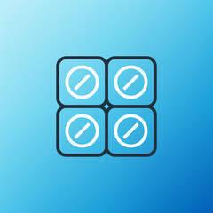 Line Dog pill icon isolated on blue background. Prescription medicine for animal. Colorful outline concept. Vector