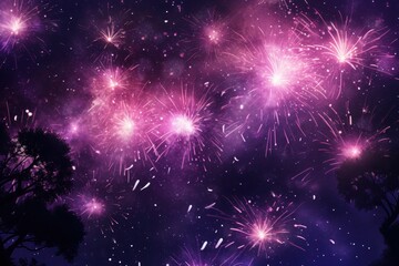 Fototapeta premium Dazzling purple New Year fireworks display. Sparkling celebration. Generative AI.