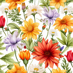 Obraz premium Tropical colorful flower pattern isolated white, create using generative AI tools