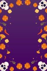 Day of the Dead frame skull and marigolds