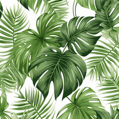 Tropical leaves pattern isolated white, create using generative AI tools