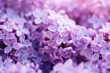 Macro image of lilac violet flowers in spring. Abstract soft floral background. Captivating and delicate. Generative AI