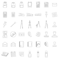 Fototapeta premium Set of style stationary doodles line art 