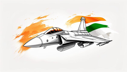 Fototapeta premium India flag with fighter jet design for Independence day celebration background