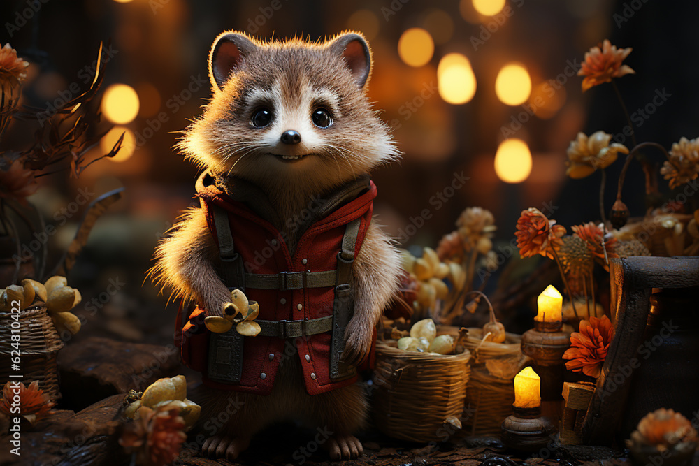 Poster a whimsical christmas forest scene with cute animals and fairytale-like elements. generative ai tech