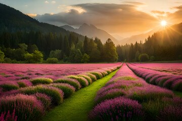 Fototapeta na wymiar lavender field in the morning generated Ai
