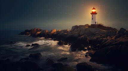 Fototapeta na wymiar A charming lighthouse photo realistic illustration - Generative AI.