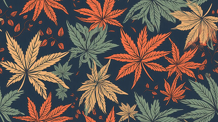 background with colorful marijuana leaves. Seamless pattern with cannabis leaf. Generative AI