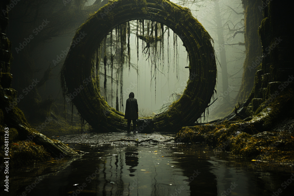 Aufkleber a creepy old well with a ghostly figure emerging from its depths. generative ai technology.