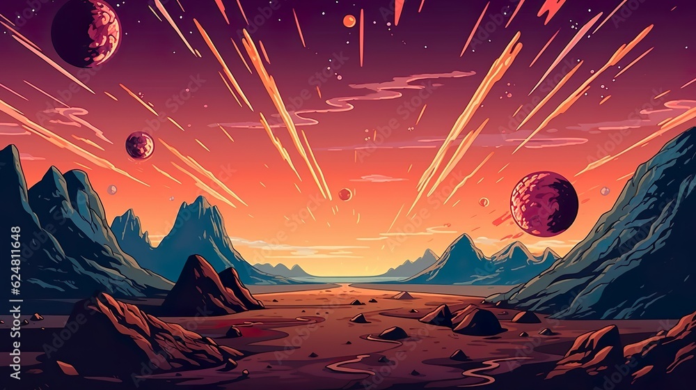 Poster abstract background comets. a captivating banner design with comets gracefully traversing the abstra