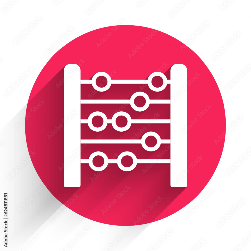 Poster white abacus icon isolated with long shadow background. traditional counting frame. education sign. 
