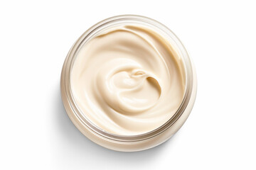Cream in a small jar, isolated, top view. Generative AI