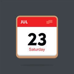 saturday 23 july icon with black background, calender icon