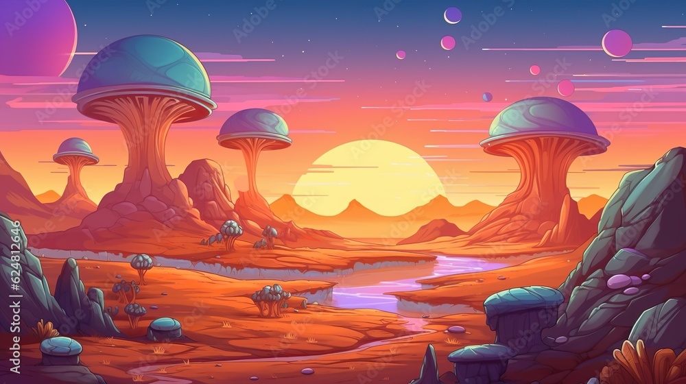 Poster abstract background alien life. mysterious alien settlement with an intriguing banner design featuri