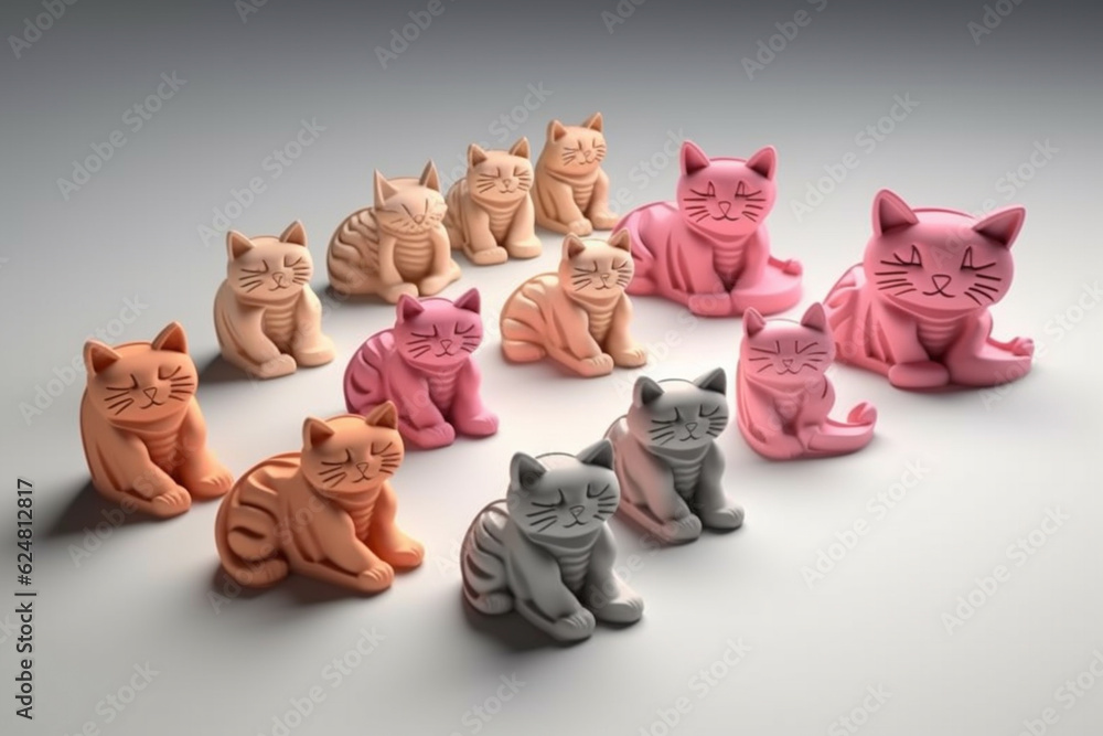 Poster cat-shaped cookie cutters in various poses and expressions, perfect for creating cat-themed baked go
