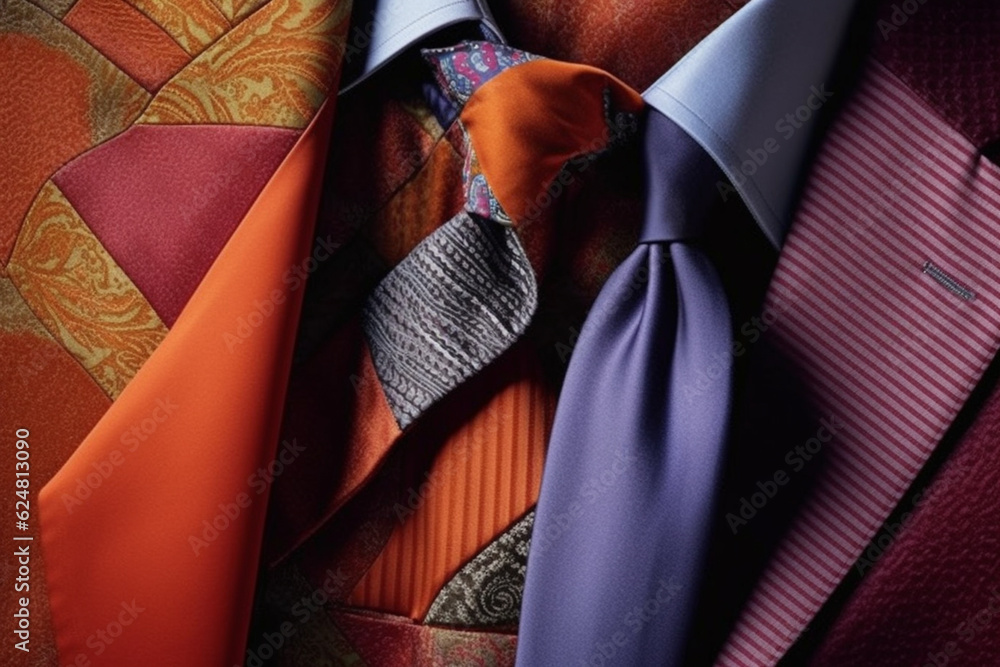 Poster  A series of abstract geometric photographs capturing the play of light and shadow on a gentleman's suit, highlighting the intricate textures and patterns of the fabric. Generative AI technology.