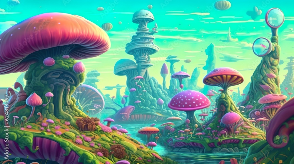 Poster abstract background alien life. an eye-catching banner design with settlements of aliens incorporate