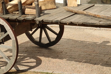 Vintage, wooden cart, handmade brown in the village
