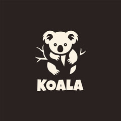 Unique Koala icon logo design template. Monochrome silhouette of a koala climbing a tree logo vector illustration