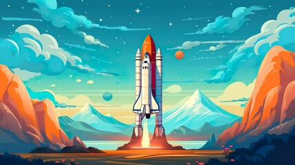 Abstract background rockets and space. Space travel with a visually stunning banner design featuring a rocket launch illustration. Generative AI.