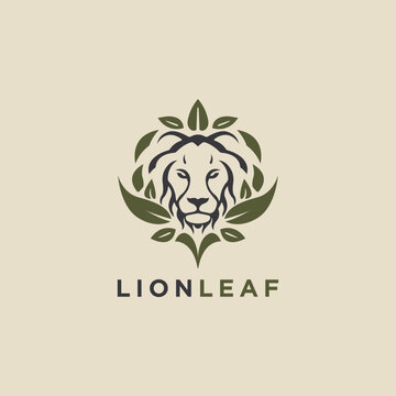 leaf lion head silhouette logo design template vector icon illustration
