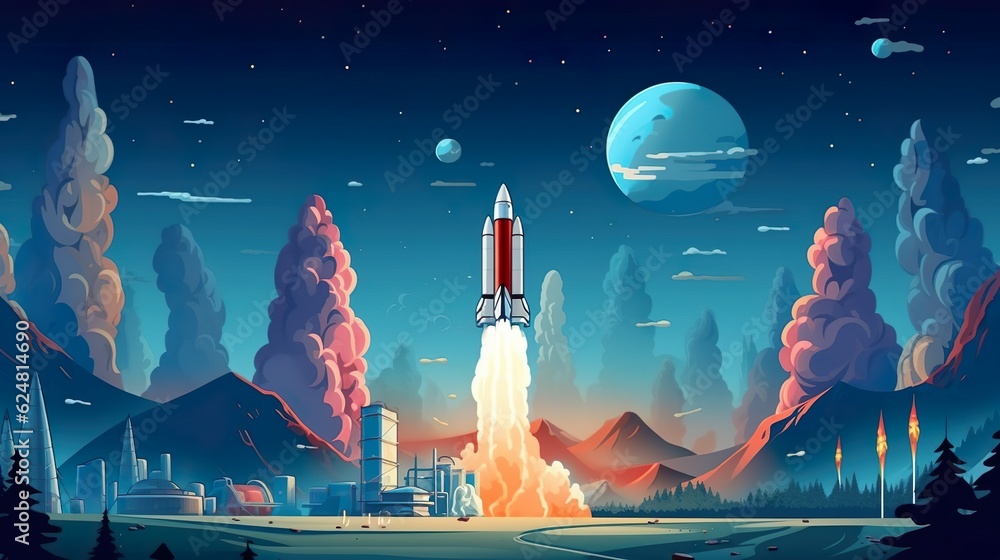 Poster abstract background rockets and space. the beauty of the cosmos with an enchanting illustration of r