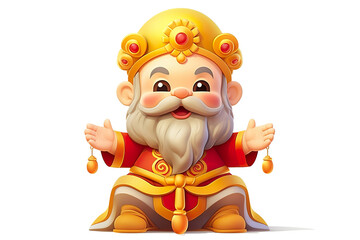 Fototapeta premium cute Chinese new year God of fortune smiling, white isolated background,cartoon style PNG