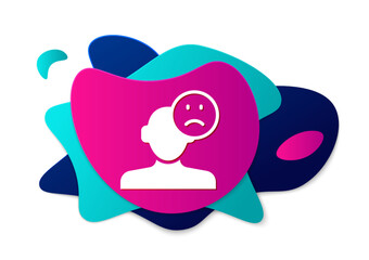 Color Sad and depressed man, bad mood icon isolated on white background. Abstract banner with liquid shapes. Vector