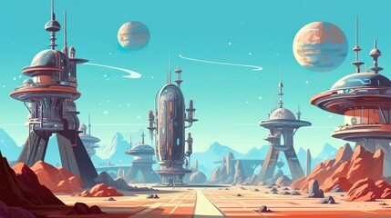Background interplanetary station and spaceships. Interstellar adventure with a visually striking illustration of futuristic interplanetary ships in a captivating banner design. Generative AI.