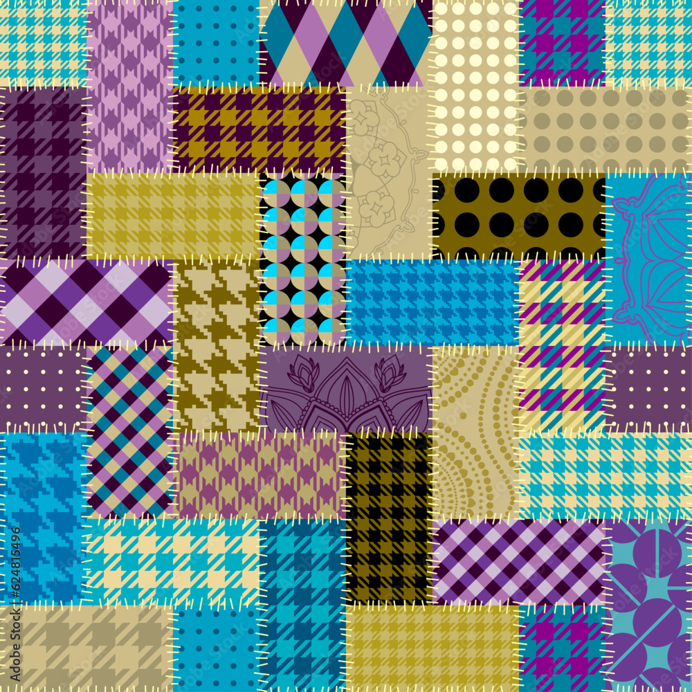 Poster Geometric abstract pattern. Textile patchwork plaid style. Seamless vector pattern.
