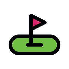 Illustration vector graphic icon of Golf Field. Filled Line Style Icon. Sport Themed Icon. Vector illustration isolated on white background. Perfect for website or application design.