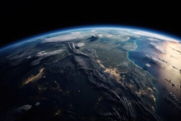 Obraz premium Earth in Space. Planet Globe on Black Background for Science Wallpaper