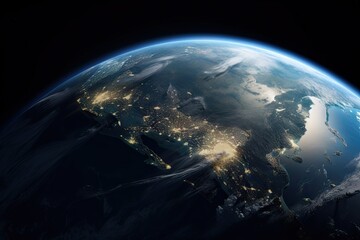 Obraz na płótnie Canvas Earth in Space. Planet Globe on Black Background for Science Wallpaper