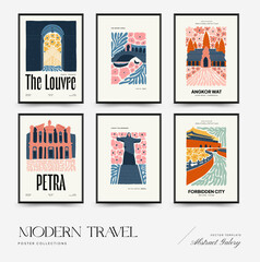 Abstract travel and floral posters template. Modern trendy Matisse minimal style. Floral poster, landmark. Hand drawn design for wallpaper, wall decor, print, postcard, cover, template, banner. 