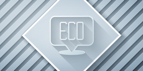 Paper cut Leaf Eco symbol icon isolated on grey background. Banner, label, tag, logo, sticker for eco green. Paper art style. Vector