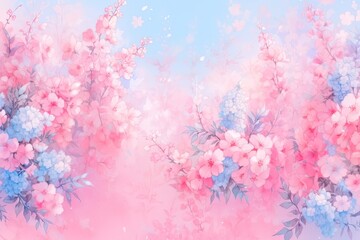Obraz na płótnie Canvas Colorful Blue And Pink Flower Watercolor Pattern Background. Wallpaper. Valentine's Day Banner. Abstract. Winter. Christmas. Generative AI