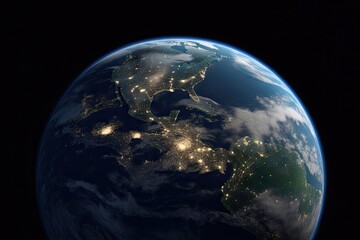 Naklejka na ściany i meble Earth in Space. Planet Globe on Black Background for Science Wallpaper