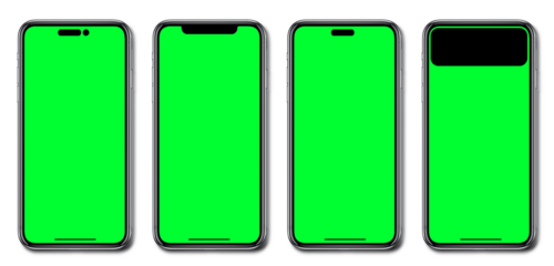 Smartphone green screen iphone 14 with blank white screen for Infographic Global Business Marketing Plan, mockup model similar to iPhone 15 isolated Background of ai digital investment economy.