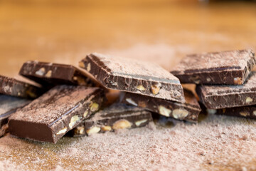 heaped almond chocolate chips sprinkled with cocoa powder
