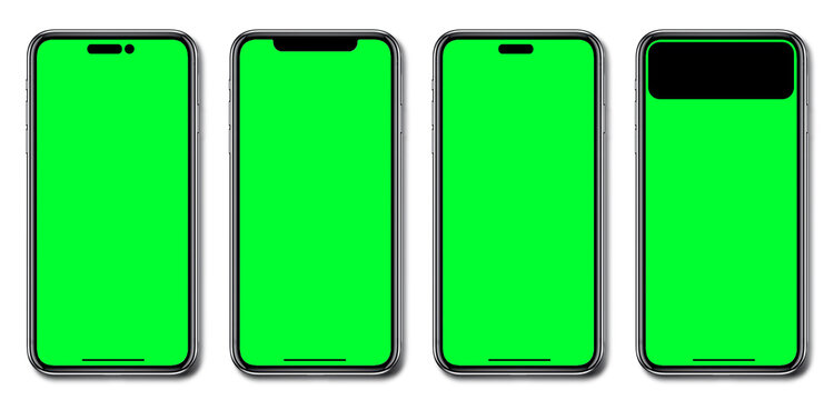 Smartphone green screen iphone 14 with blank white screen for Infographic Global Business Marketing Plan, mockup model similar to iPhone 15 isolated Background of ai digital investment economy.